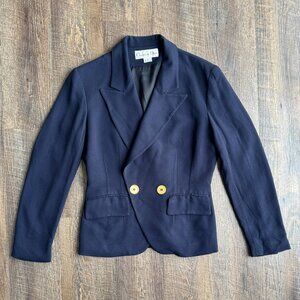 Christian Dior Vintage Navy Blazer with Gold Colored Metal Buttons, Size 4